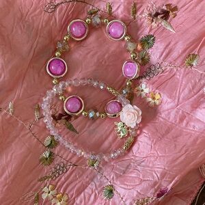 SILK PINK EMBROIDERED LONG SCARF COMES W 2 FREE BRACELETS!